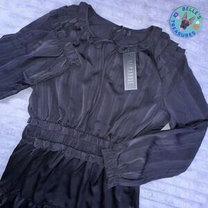 Womens Large Black Eloise Ruffle Tiered Midi Dress Stretch NWT Witchy Whimsigoth